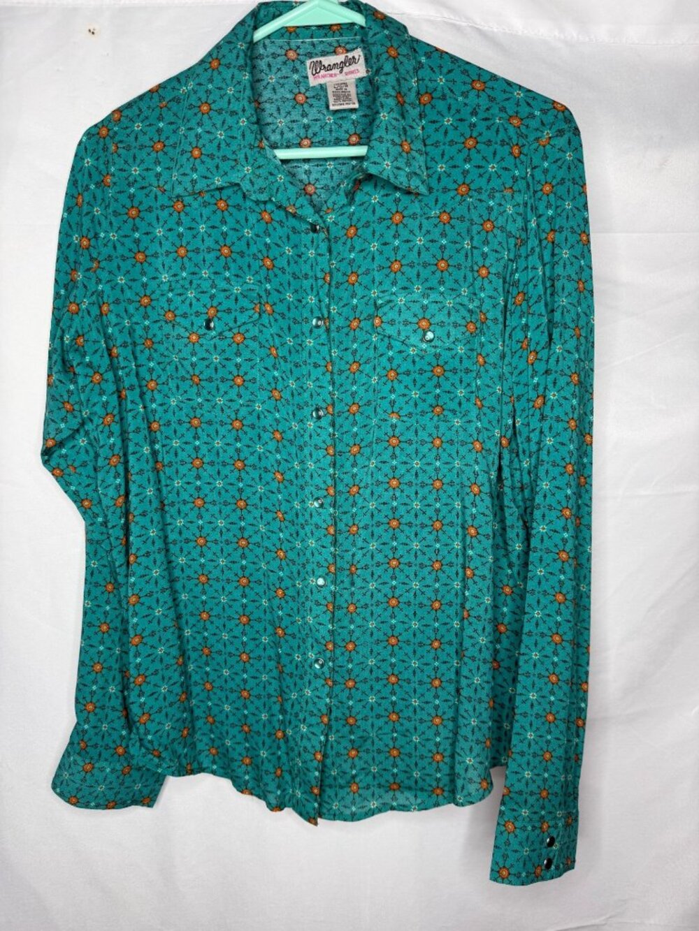 Wrangler Turquoise Long-Sleeve Western Shirt Snap Ranch Riding Cowgirl Large